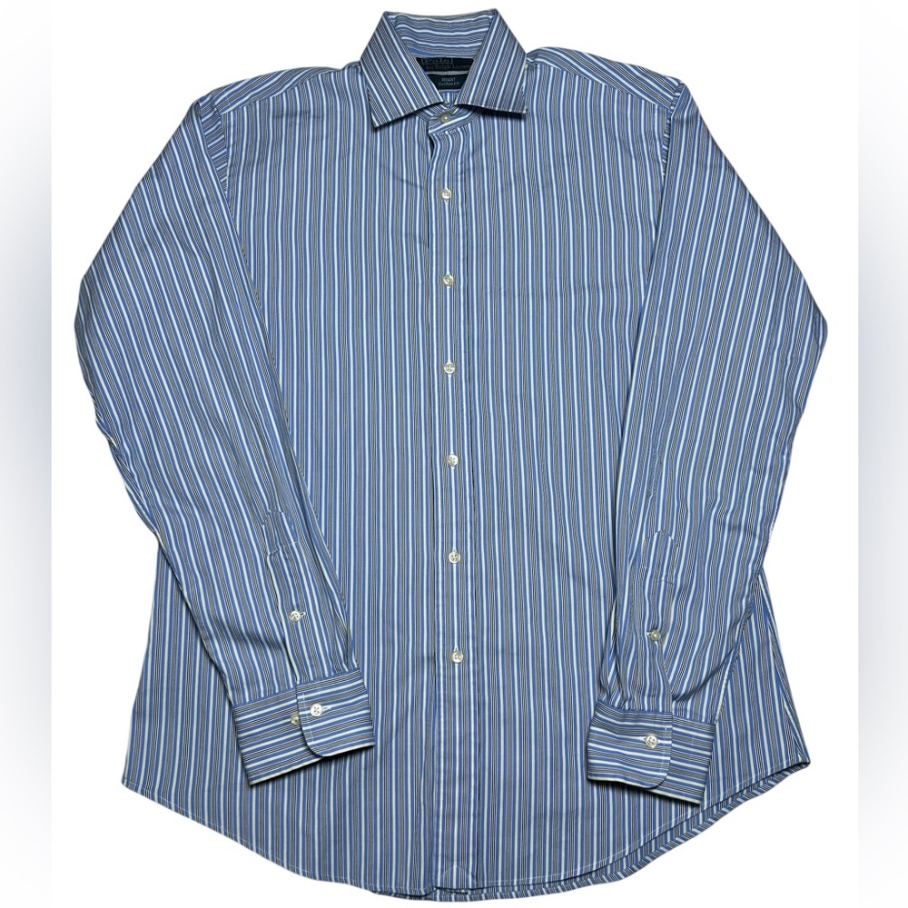 Polo Ralph Lauren Regent Custom Fit Blue Striped Dress Shirt Men 16 34/35 L